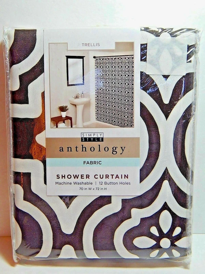Zenith Fabric Shower Curtain Chocolate / Ecru Trellis 70 x 72  - Image 2 of 4