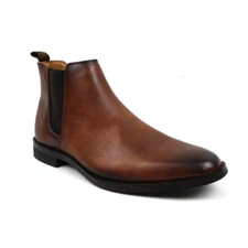 Men's Ankle Dress Boots Slip On Almond Round Toe Leather Chelsea Jaxson B1851
