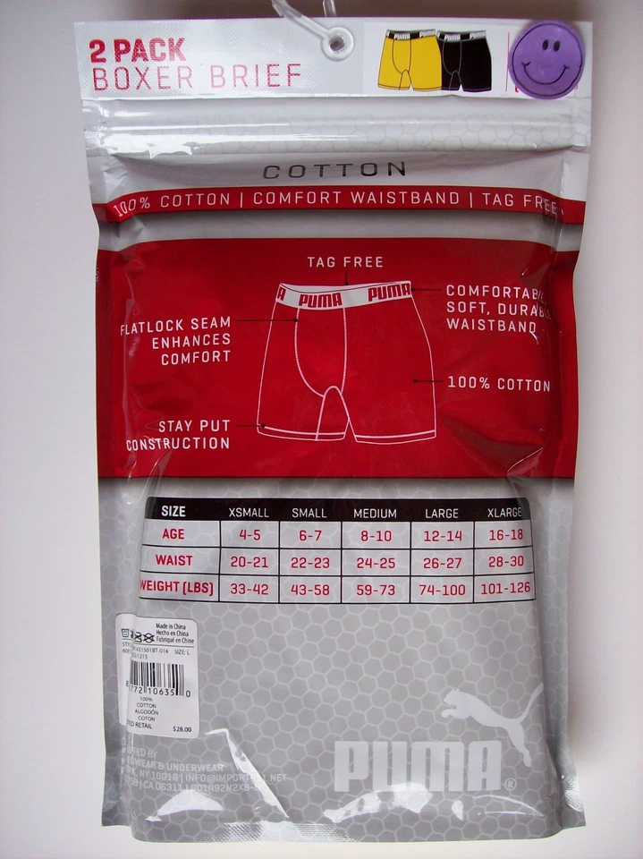 Puma Ropa Interior Calzoncillos 2pk Calzoncillos Boxer Sin Etiquetas Niños Amarillo Negro Nuevo en Paquete Foto 2 de 3