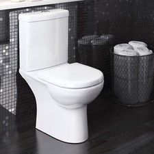 Compact Close Coupled Toilet Round Pan Cistern & Soft Close Seat White Ceramic