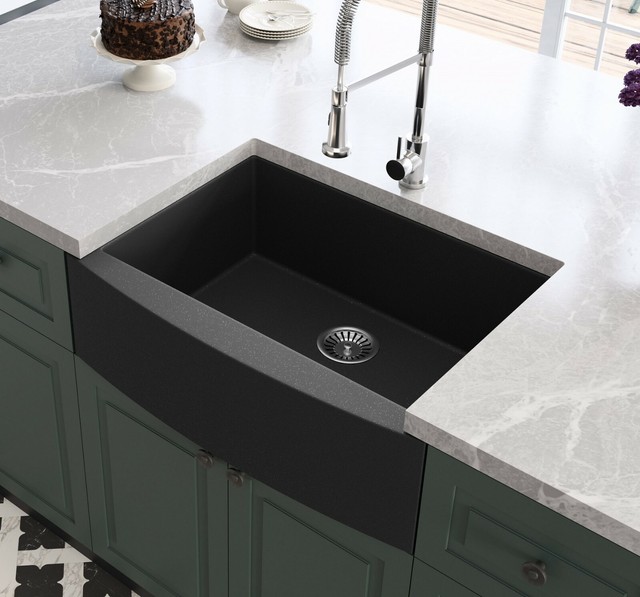 Black Farmhouse Sink Granite Composite Apron Front Sink Single Bowl