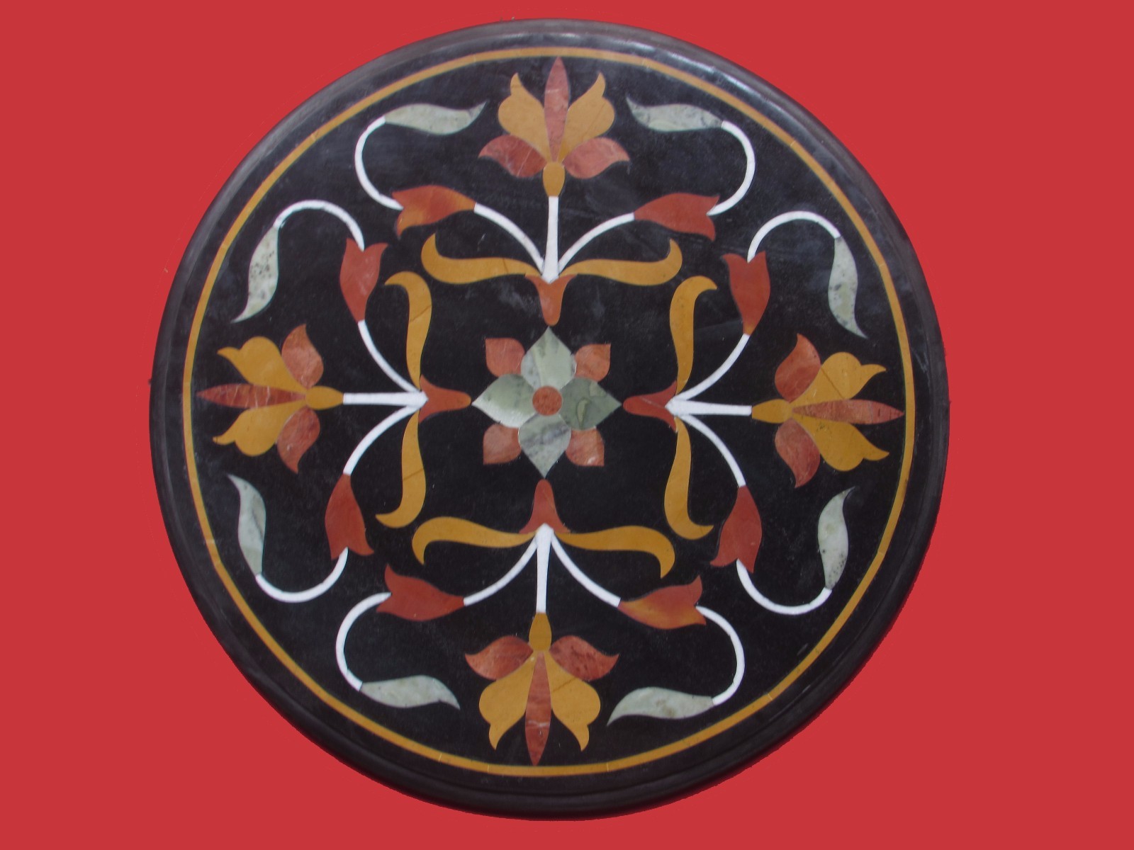 23-inch Marble Coffee Table with Intricate Inlay Handicraft for Elegant Home Decor