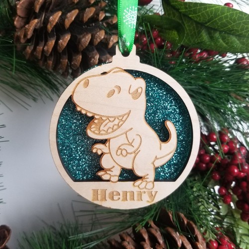 Dinosaur Personalised Christmas Tree Hanger Name Deco Gift for Boys T REX Bauble - Picture 7 of 8