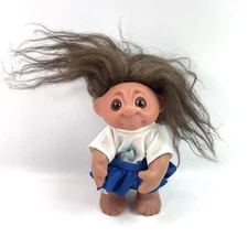 Thomas Dam Troll Doll Vintage Brown Hair Cheerleader Plastic Doll 1977