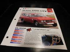 1967-1972 Alfa Romeo1750 Gtv Spec Sheet Brochure Photo Poster 68 69 70 71