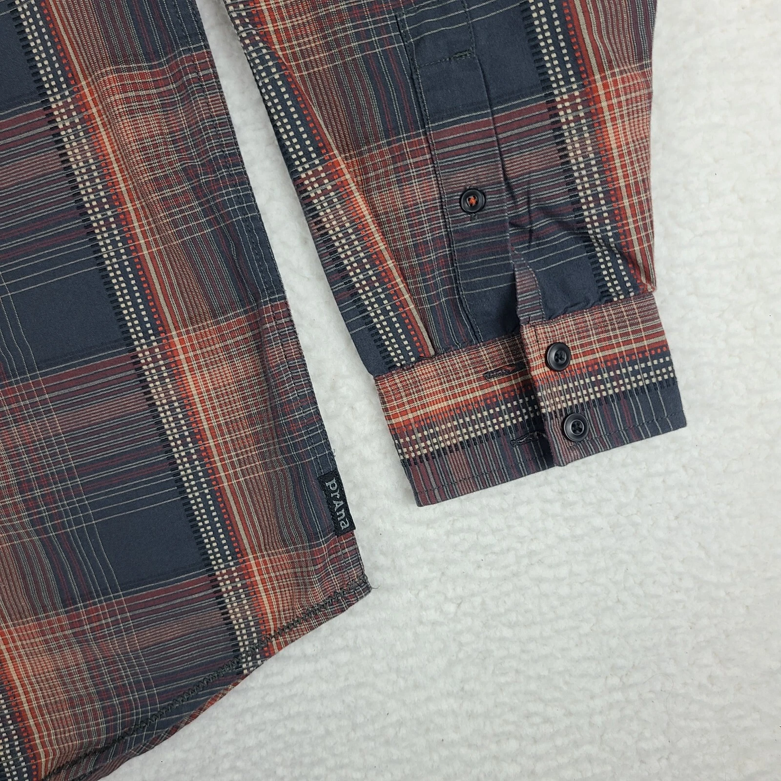 prana dark orange plaid cotton dress button up shirt