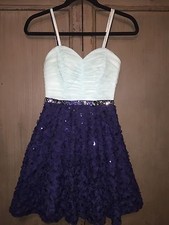 Windsor Navy Blue Aqua Sequin Rosette Flower Winter Gown Formal Dance Dress 3