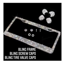 1 White Diamond Crystal License Plate Frame Bling Tire Cap Made With Swarovski
