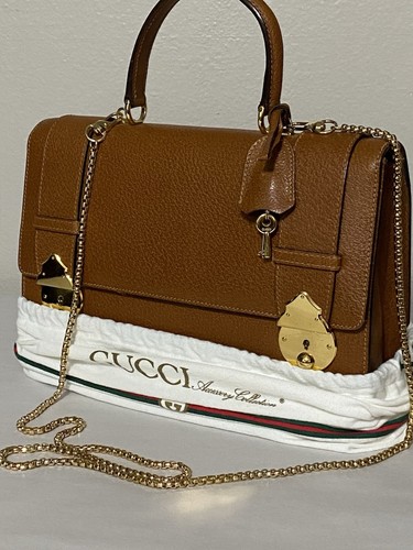 GUCCI Vintage Satchel COA Mini Attache Lunchbox Lock & Key Set + Chain Strap