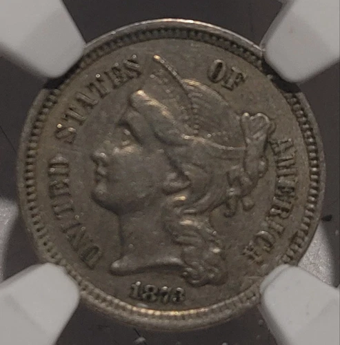 1873 Open 3 3 Cent Nickel AU 55 NGC graded