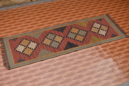 2x6 Runner Area Rug Wool Jute Kilim Indian Handmade Vintage Rectangle Boho - Picture 3 of 6
