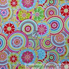 BonEful Fabric FQ Cotton Quilt White Rainbow Circle Flower Calico Dot Gay Pride