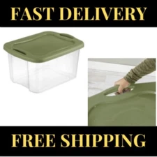 NEW Sterilite 40 Qt. EZ Carry Plastic, Clear/Sage Legume Storage Bin/Case/ Box