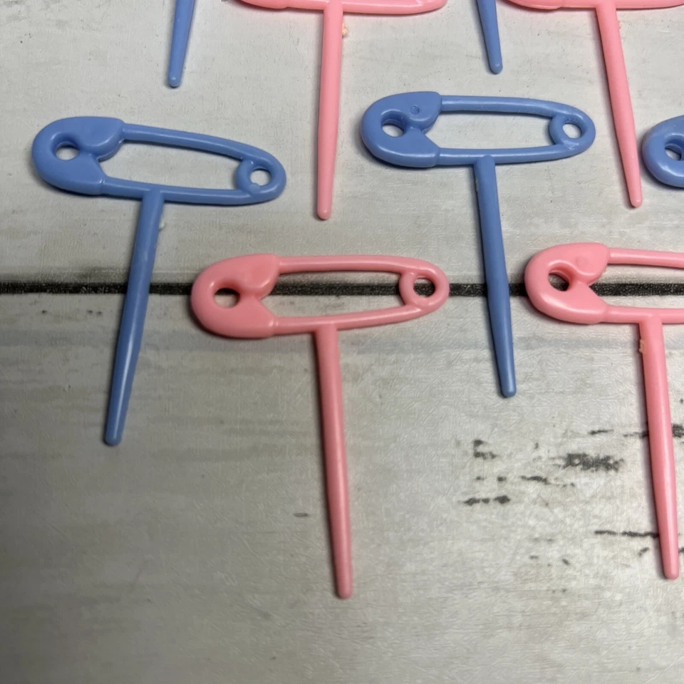 24 prendedores de pañales de seguridad vintage para cupcakes de baby shower revelación de género panadería Foto 2 de 4