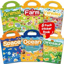 6 Sets Reusable Sticker Book for Toddlers 3-6, Jelly Stickers Book for Kids, ...