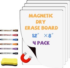 Magnetic Whiteboard for Fridge White Board 12"X8" 4 Pack Magnetic Dry Erase Boar