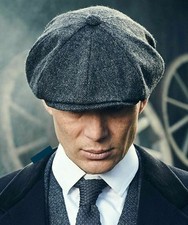 Gray Peaky Blinders Hat Newsboy Flat Cap Herringbone Tweed Wool Baker Boy USA