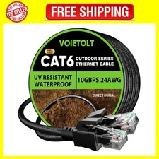 300ft Cat 6 Direct Burial Ethernet Cable - UV & Water-Resistant for Outdoor Use