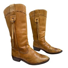 Vintage 70s Distressed Tan Leather Western Boots Size 10