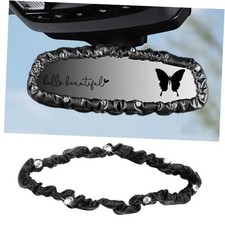 3 Packs Elastic Bling Rear View Mirror Cover, Crystal Leather Auto Rear Black