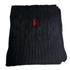 Polo Ralph Lauren Scarf Mens Navy Blue Cable Knit Red Pony Logo Warm Winter