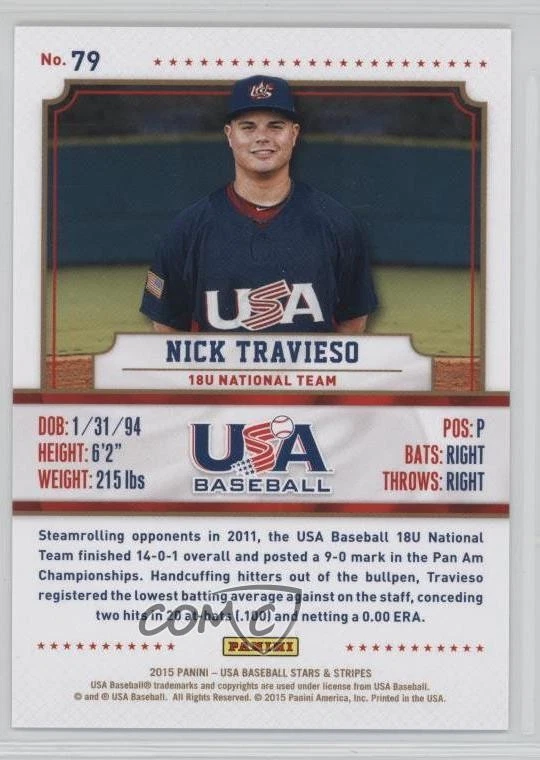 2015 Panini Stars and Stripes Longevity Holofoil 11/99 Nick Travieso #79 1n1 - Image 2 of 3