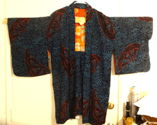 Vintage Japanese Haori Silk   Haori Kimono Dark Blue, Red inside, 60