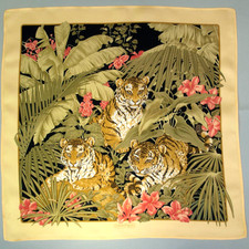 Salvatore Ferragamo square pure silk scarf Jungle Tiger Logo 47x47cm