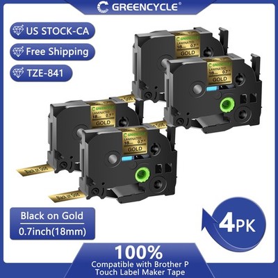 4PCS Compatible for Brother P-Touch Tze-841 Tze841 TZ-841 TZ841 Gold Tape 3/4''