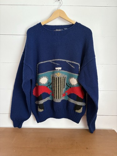 Maglione vintage Evan Picone donna taglia grande blu lana pullover pescatore preppy - Foto 4 di 10