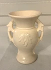 Vintage McCOY 1940s Ceramic Two Handle Vase Urn Leaf Pattern Cream White 9"