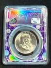 1958 D FRANKLIN HALF DOLLAR PCGS MS63 813 TRADER BEA LABEL