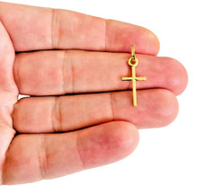 Solid 14K Yellow Gold Cross Pendant- 24mm x 9mm Petite Crucifix Charm - PT141