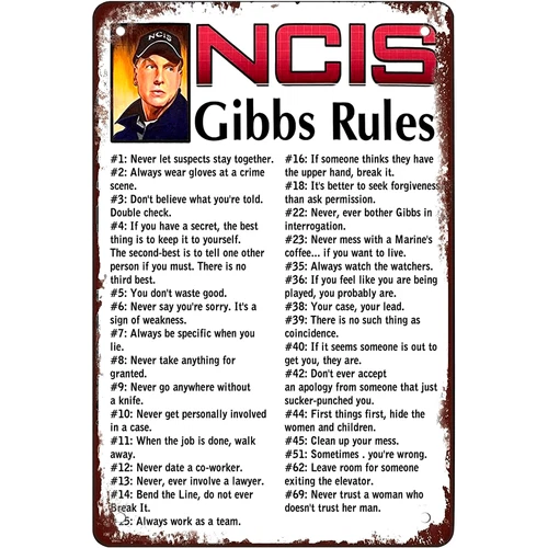 Gibbs' 69 Rules Vintage Tin Metal Signs Home Décor 8x12 Retro Wall for Garage,Be