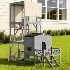 Large Outdoor Catio for Multiple Cats, Wooden Enclosure with Jumping Platforms