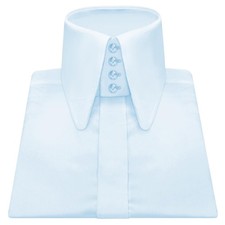 Men's 1970s Gangster High Long Round Point Collar Sky Blue Hidden Placket Shirt