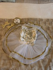 Weissman Girls Dance Dress White Gold Sequin Bodice SC with Accessories