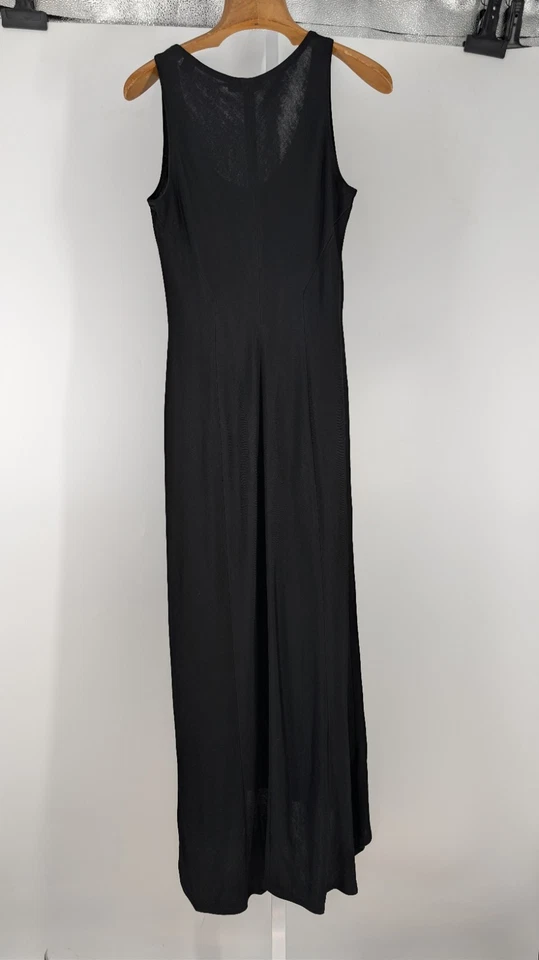 VINTAGE 90s DONNA KARAN NEW YORK Black Bodycon Maxi Dress  Minimalist Sz 6 USA - Image 3 of 4