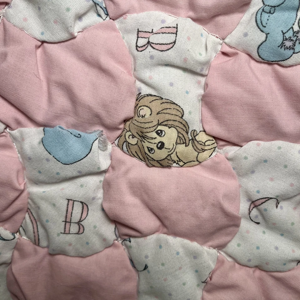 Vintage Precious Moments Puff Quilted Baby Blanket Pastel Handmade 36x26 - Image 4 of 4
