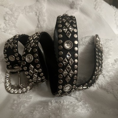 Kippys Rhinestone Black Leather Belt w Swarovski Crystal 