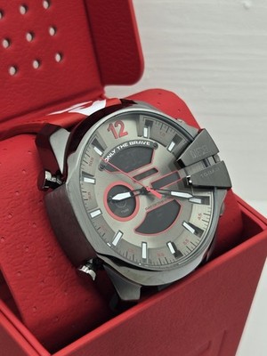 ggalggal DIESEL Mega Chief Mens Analog/Digi Watch Gun Metal Red Leather