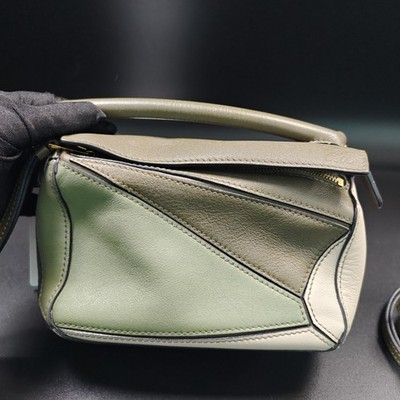 Loewe Mini Puzzle Shoulder Bag Multicolor Green Calfskin Leather