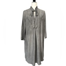 Cream Luna Lyocell Shirt Dress Gray Tie Neck EU 40 Denim Look