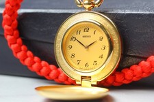 Vintage 1994 N MINT Seiko Pocket Watch 4N20-0460 Gold Full Hunter Quartz JAPAN