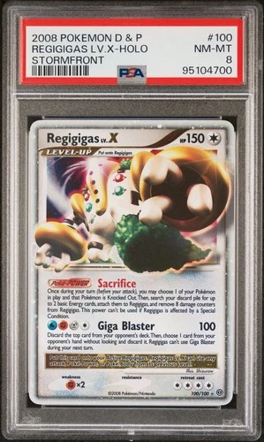 2008 POKEMON DIAMOND & PEARL STORMFRONT HOLO #100 REGIGIGAS LV.X PSA 8