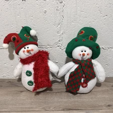 Snowmen (2) Christmas Winter decorations Free Standing; soft, plush Star Buttons