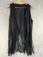 Women s Fringe Vest Medium Black Faux Suede Boho Western Festival Hippie Costume