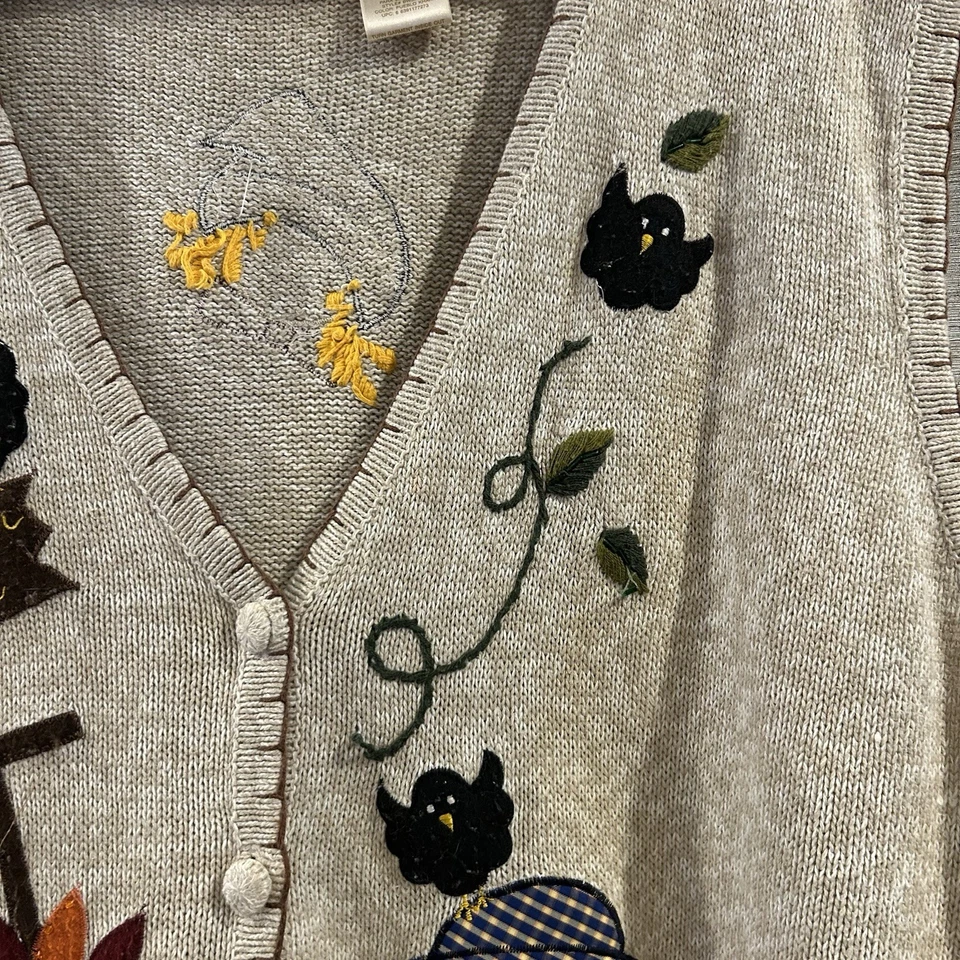 Suéter Chaleco Tejido Otoño Bobbie Brooks Vintage Parche Calabaza Halloween Bronceado 22W Foto 3 de 4