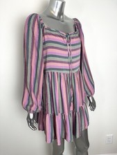 Self Contrast Kaley Baby Doll Mini Dress Women’s Small Pink Striped