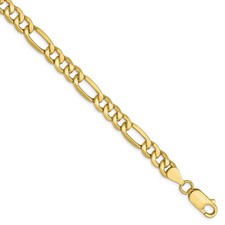 10K Yellow Gold 6.6mm Semi-Solid Figaro Chain Bracelet 8"